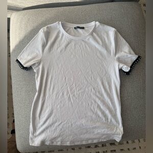 Zara White T-Shirt with Black Studded Sleeves